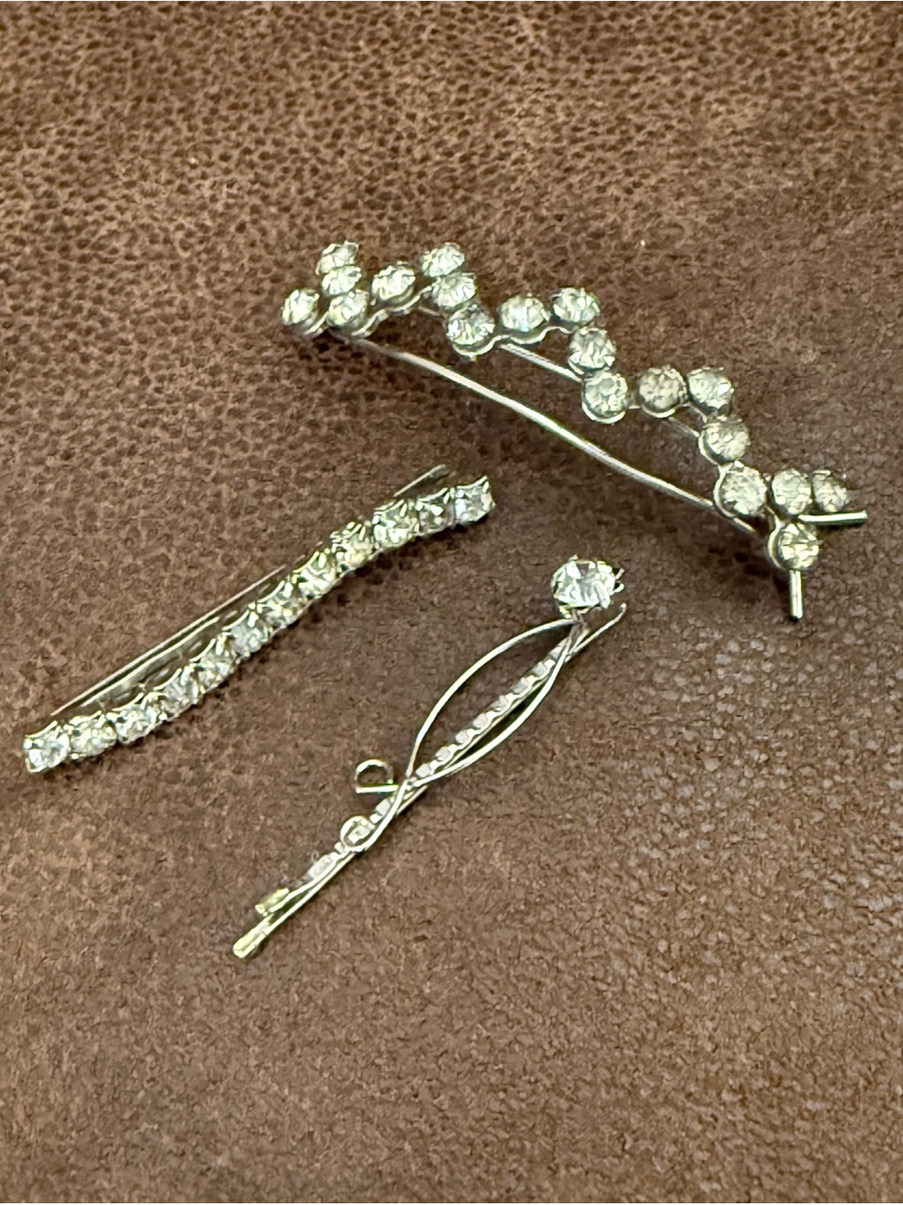 Rhinestone Hair Pin Set - Silver Tone